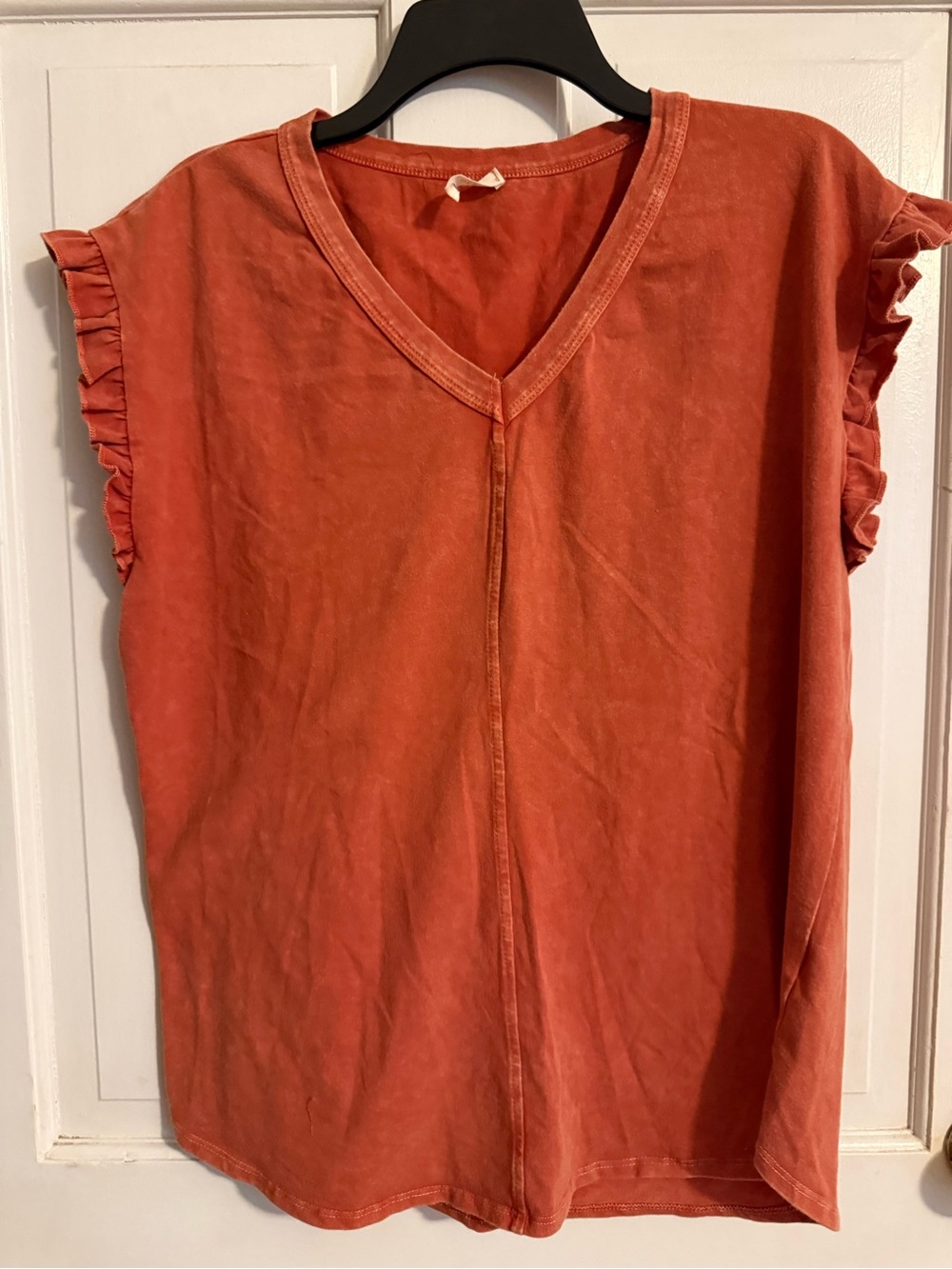 Rust V-Neck Ruffle Sleeve Tank Top